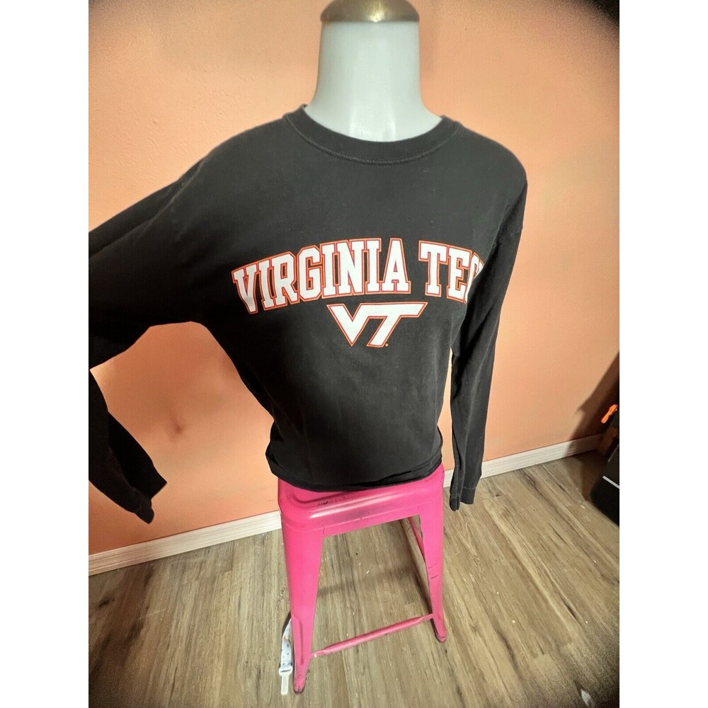 Champion Virginia Tech Hokies Long Sleeve T-Shirt Size M Graphic Print On Back